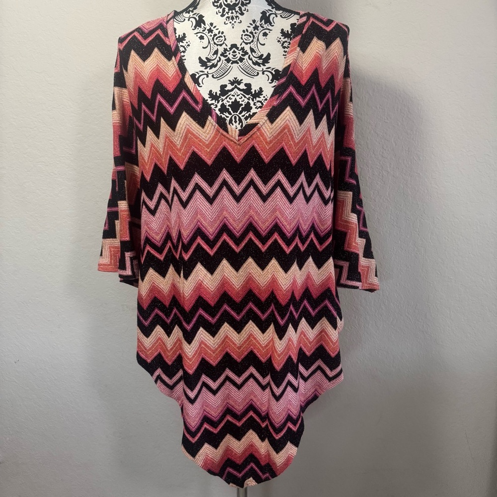 Jennifer Lopez Top Dolman Sleeve Poncho Glitter Geometric Size S/M Multicolor